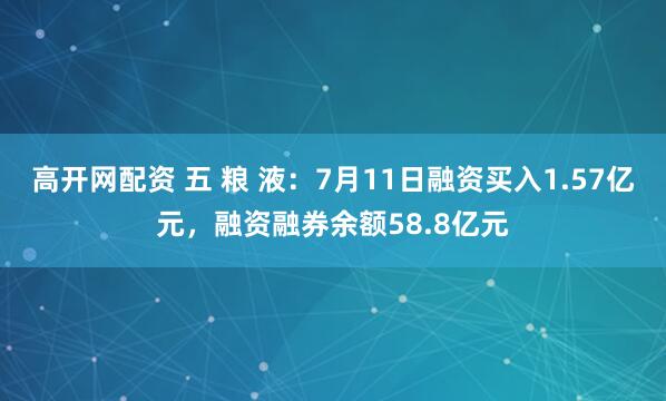 高开网配资 五 粮 液：7月11日融资买入1.57亿元，融资融券余额58.8亿元